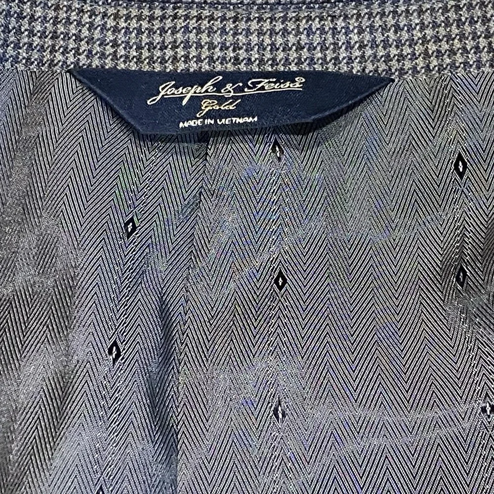 Joseph Feiss‎ Mens Sport Coat 44R Houndstooth Wool Blazer Gray Grandpa Aesthetic